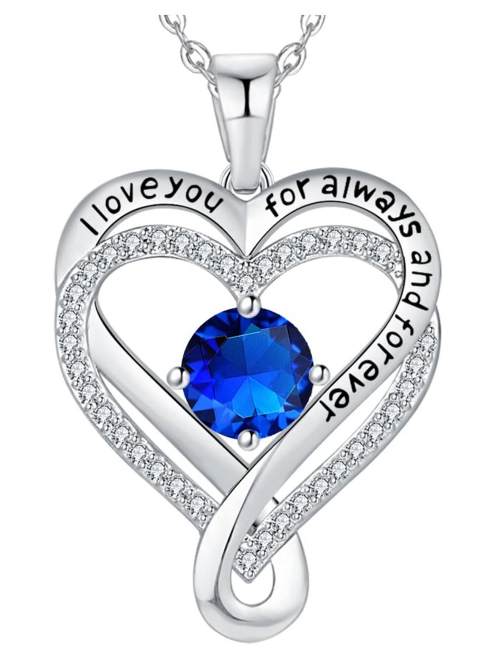 Sterling Silver Infinity Heart Birthstone Necklace 18K White Gold Filled